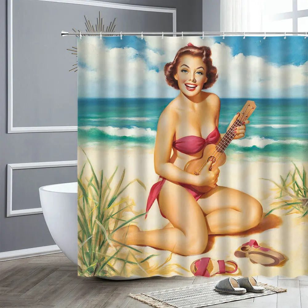 

American Sexy Girl Shower Curtains Beautiful Woman Valentine's day Decoration Waterproof Polyester Fabric Bathroom Decor Curtain