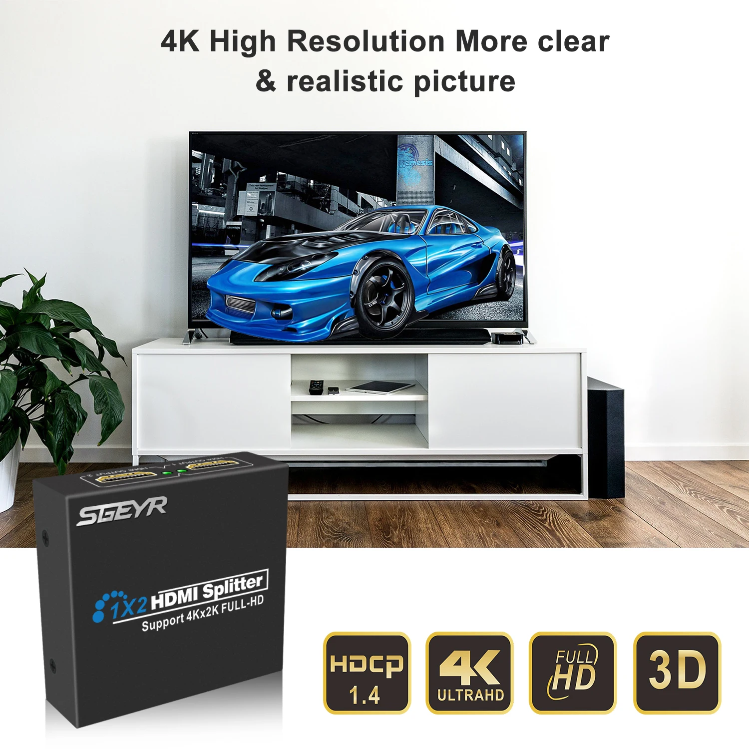 Разветвитель SGEYR 4K HDMI 1 в 2 Выход Питание Видео разветвитель 1x Поддержка HDCP 4 3D @ 30 Гц