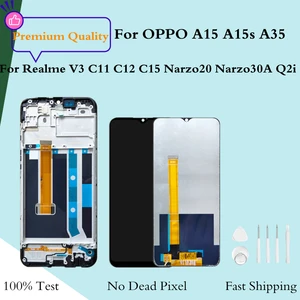 original screen for oppo a15 a15s a35 lcd display touch screen frame for realme v3 c11 c12 c15 narzo 20 30a q2i lcd repair free global shipping