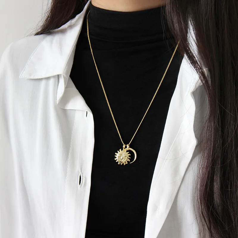 EDS 925 Sterling Silver Women Pendant Necklace Long Sweater Chain Gold Fine Jewelry |