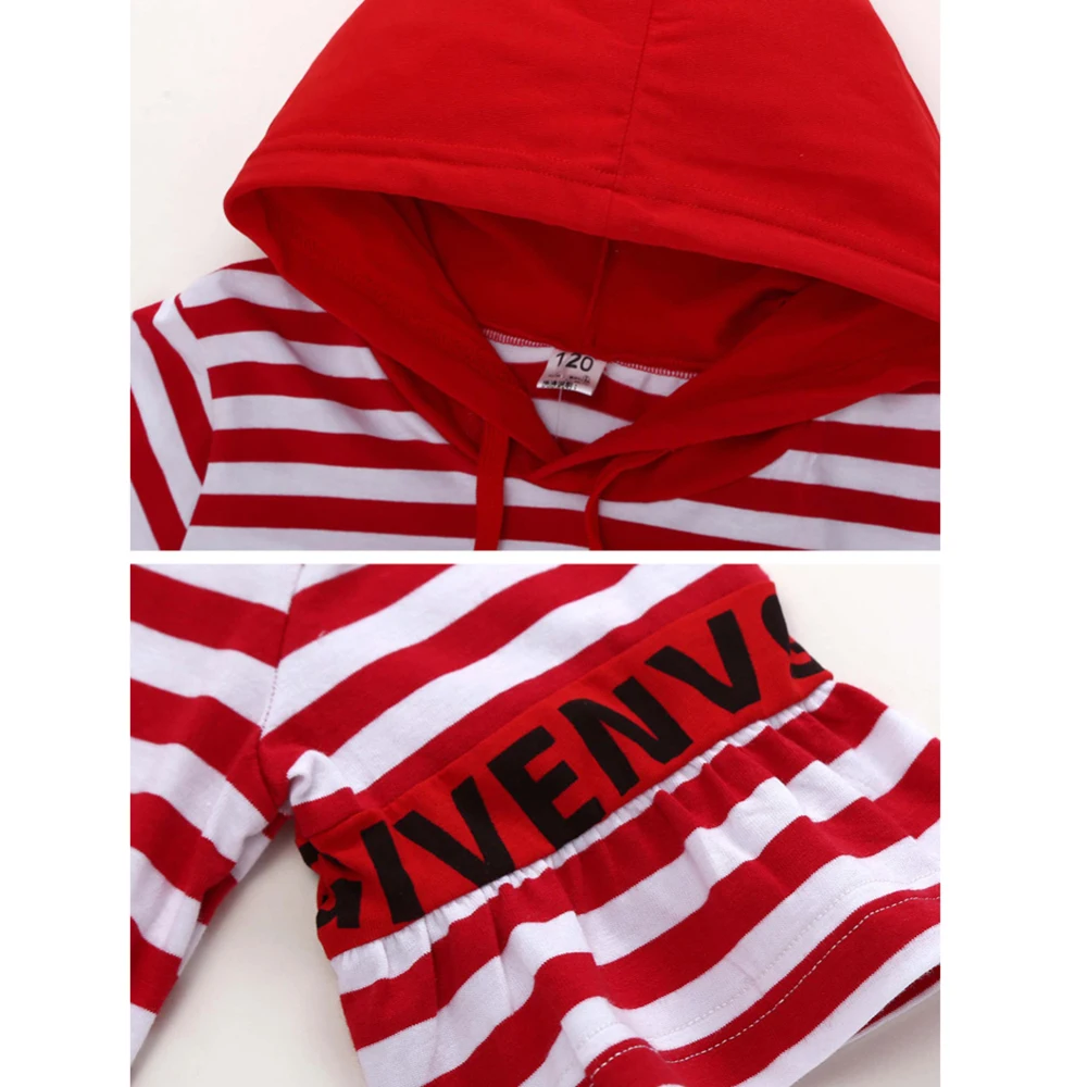 Children Girls Clothes Kids T-shirt Dress Striped Short Sleeve Hooded For Cotton Clothing Cute Outfits 4-8Y | Детская одежда и