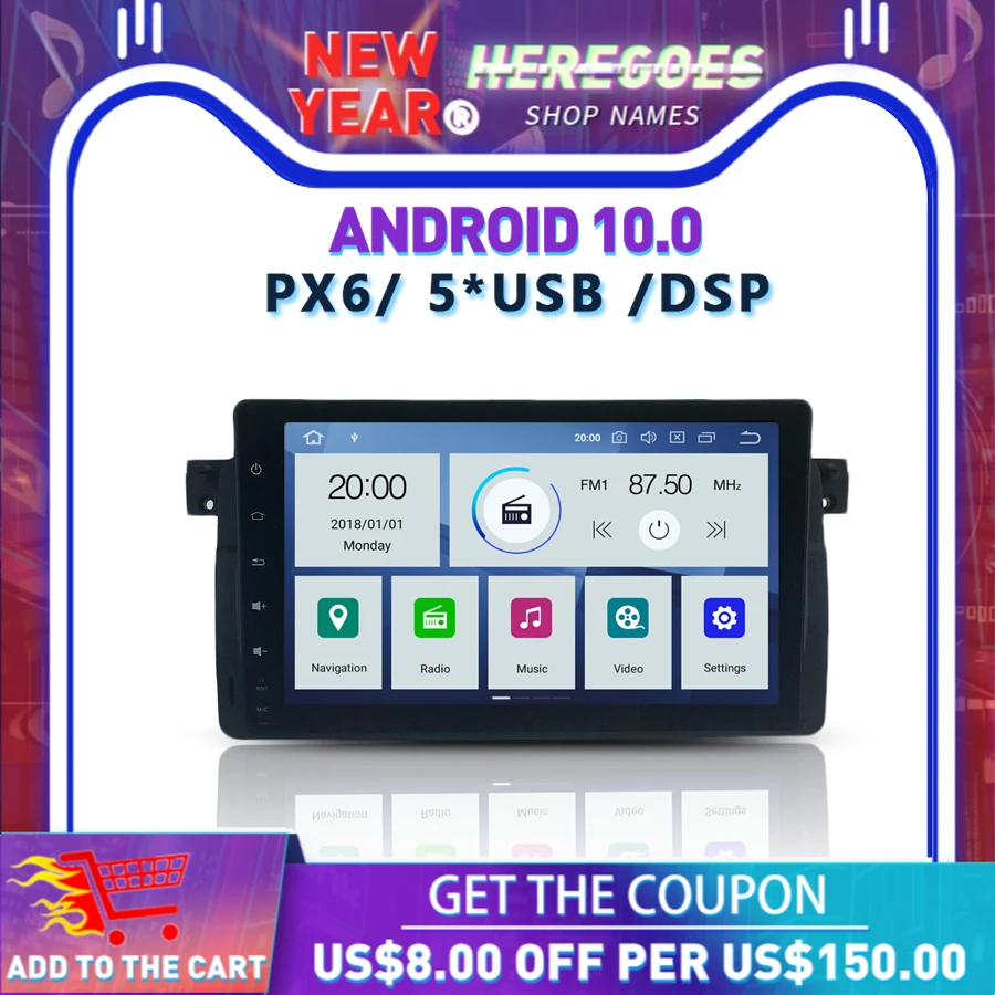 DSP PX6 IPS 9 дюймов Android 10 0 4 Гб + 64 ГБ Автомобильный DVD плеер Carplay RDS радио WiFi GPS карта