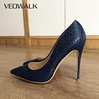 Сексуальные женские туфли Veowalk с тиснением под змеиную кожу на очень высоком каблуке, вечерние туфли в итальянском стиле, темно-синие модные женские туфли-лодочки на шпильке