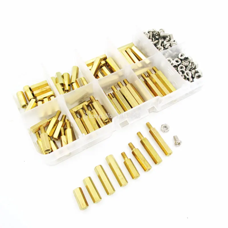 

200PCS/Kit M3 Male Female Brass Standoff Spacer PCB Board Hex Screws Nut Assortment Set Kit With Plastic Box M3*12mm - M3*20mm