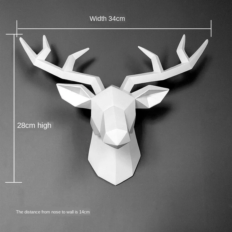 

34x28x14cm Vintage Head Abstract Sculpture Room Wall Decor Resin White Deer Head Home Statue Decoration