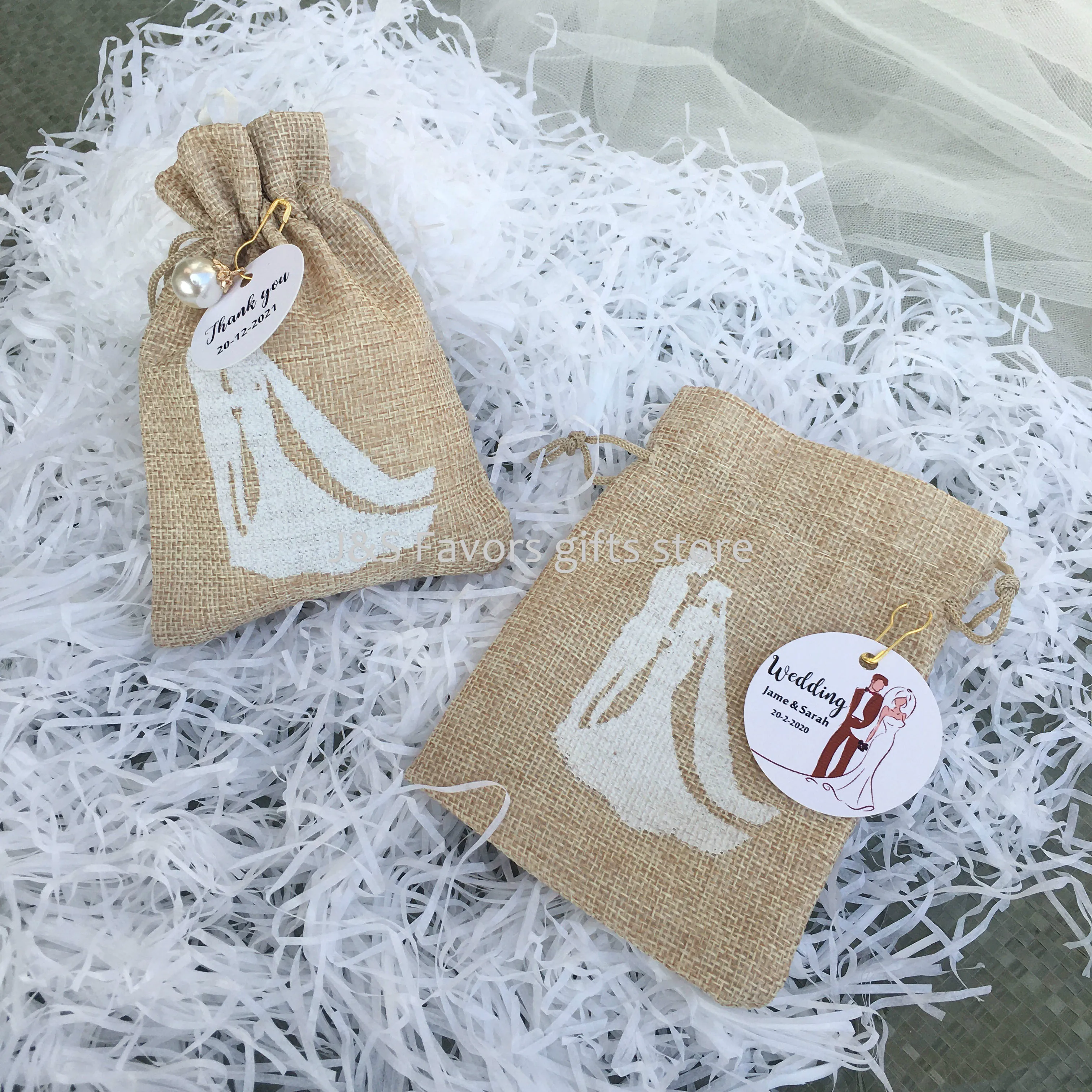 

Custom name wedding candy bag DIY Bride to be party supplies bridal shower favors gifts chocolate package Burlap bag for guests