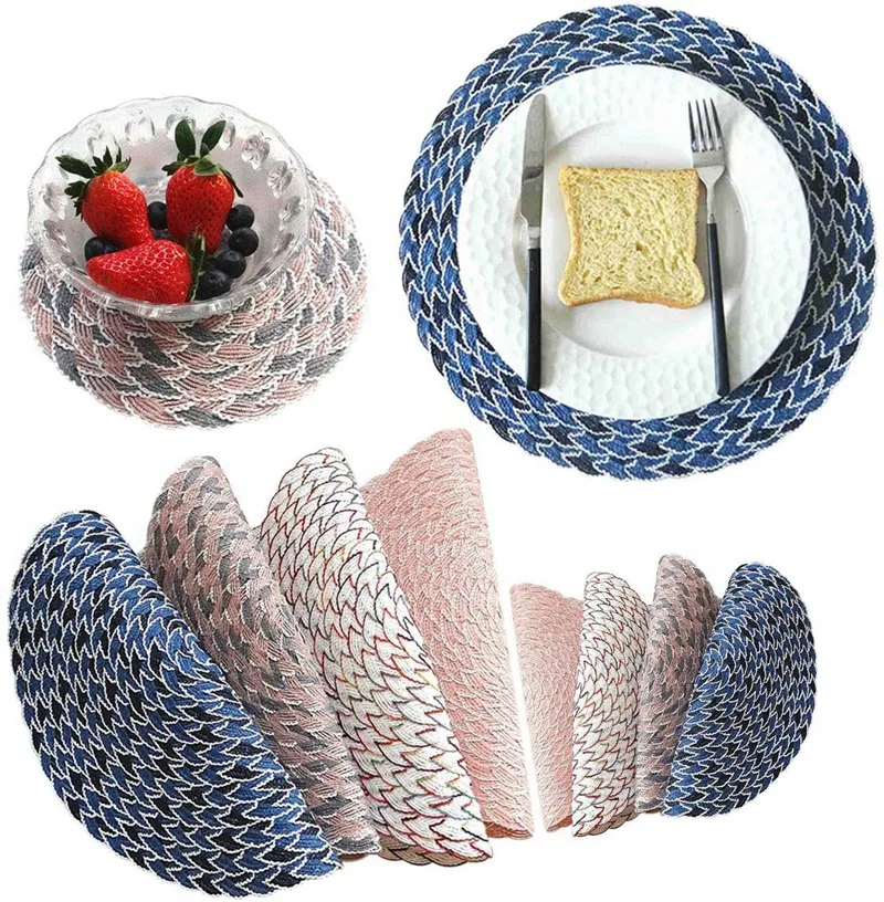 

4Pcs Round Placemats&4Pcs Coasters,Heat Resistant Table Place Mat,Non-Slip Placemat for Party,Kitchen&Dining Room