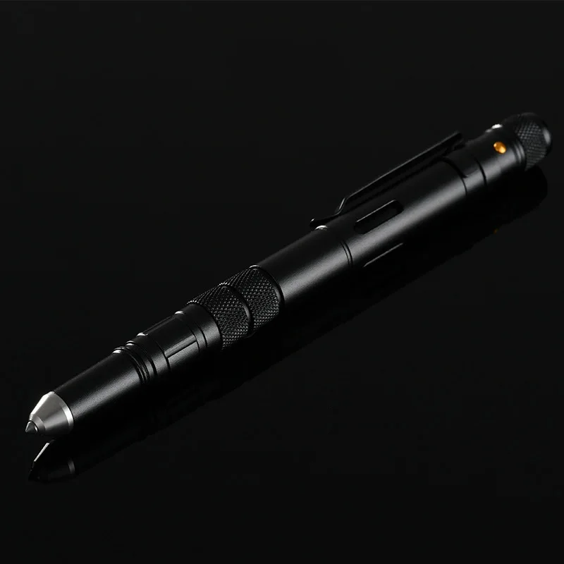 Черный Открытый EDC многофункциональный самообороны тактическая ручка аварийный светодиодный светильник стробоскоп открывалка для бутылок стеклянный выключатель подарок на день рождения - Цвет: Черный