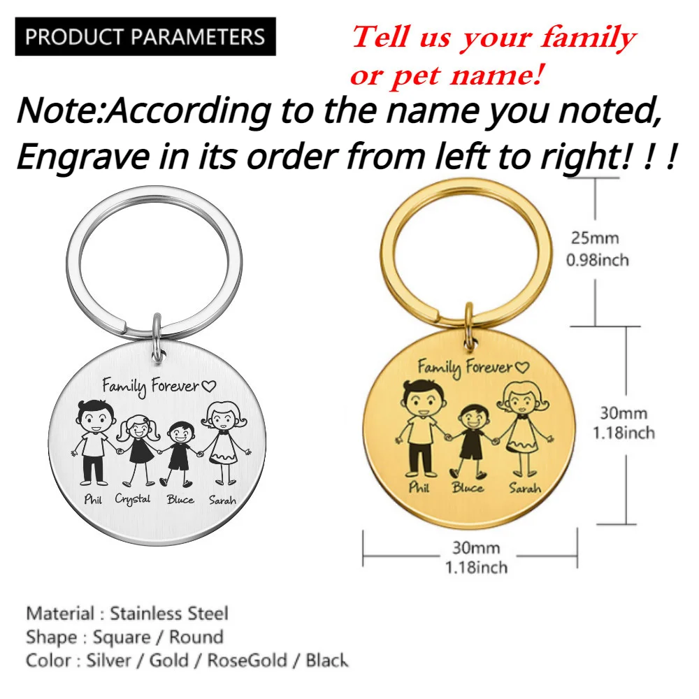 

Personalized Family Gifts Keychain Custom Mom Dad Daughter Son Pet Key Chain Engraved Stainless Steel Mother Father Kids Keyring