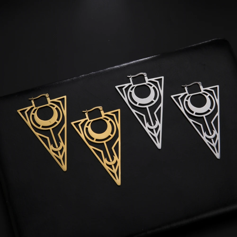 Skyrim Punk Geometric Moon Triangle Earrings for Women Stainless Steel 2022 Vintage Gothic Jewelry Gift Friends | Украшения и