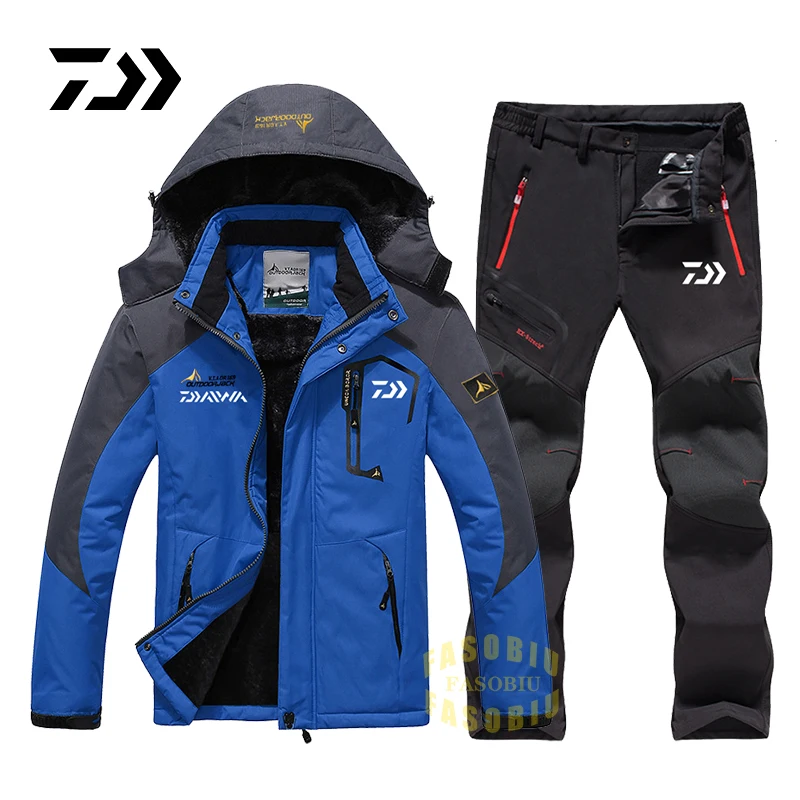 

2022 Outdoor Fleece Fishing Clothing Waterproof Breathable Hooded Fishing Suits Cycling Hiking Autumn Winter Fishing Jackets Men