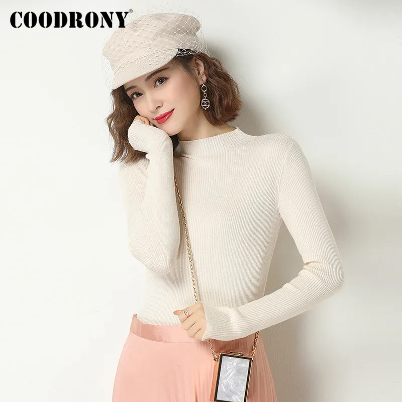 

COODRONY Brand Autumn Winter Basic Elegant Slim Pullover Sweaters Women 2020 Knitting Merino Wool Casual Jumper Female W1112