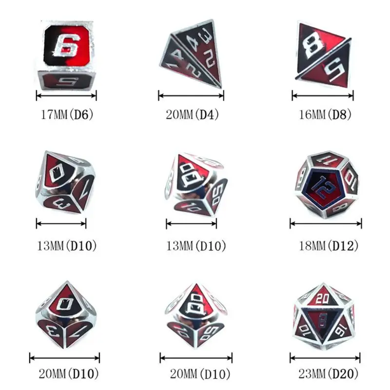 

7pcs Metal Dice Set D&D Board Game Polyhedral Dice for Dungeons RPG Role Playing Game and Math Teaching
