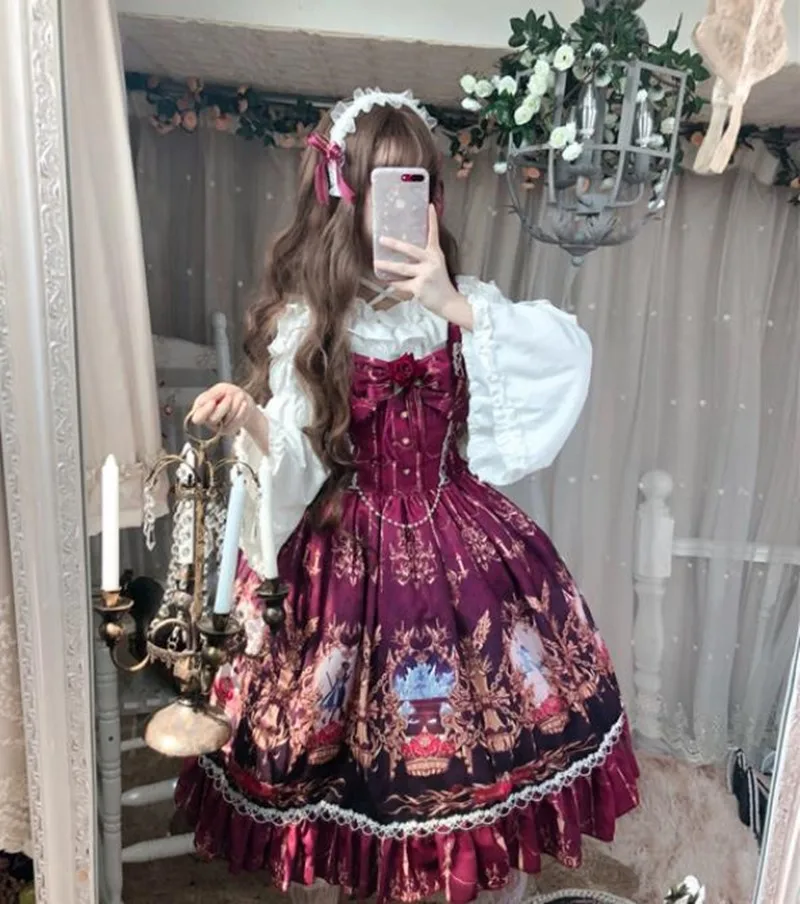 

Gothic vintage sweet lolita dress palace lace bowknot printing princess victorian dress kawaii girl gothic lolita jsk loli cos