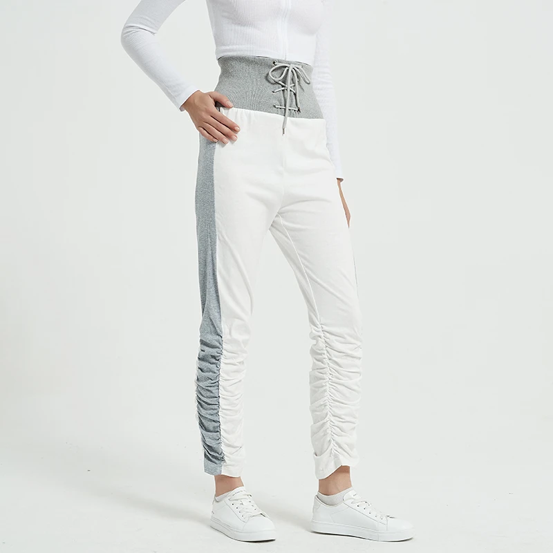 

Stacked Leggings Joggers Women Sweatpants Female Pleated High Waist Trousers Patchwork Stacked Sweatpants Women Ruched Pants