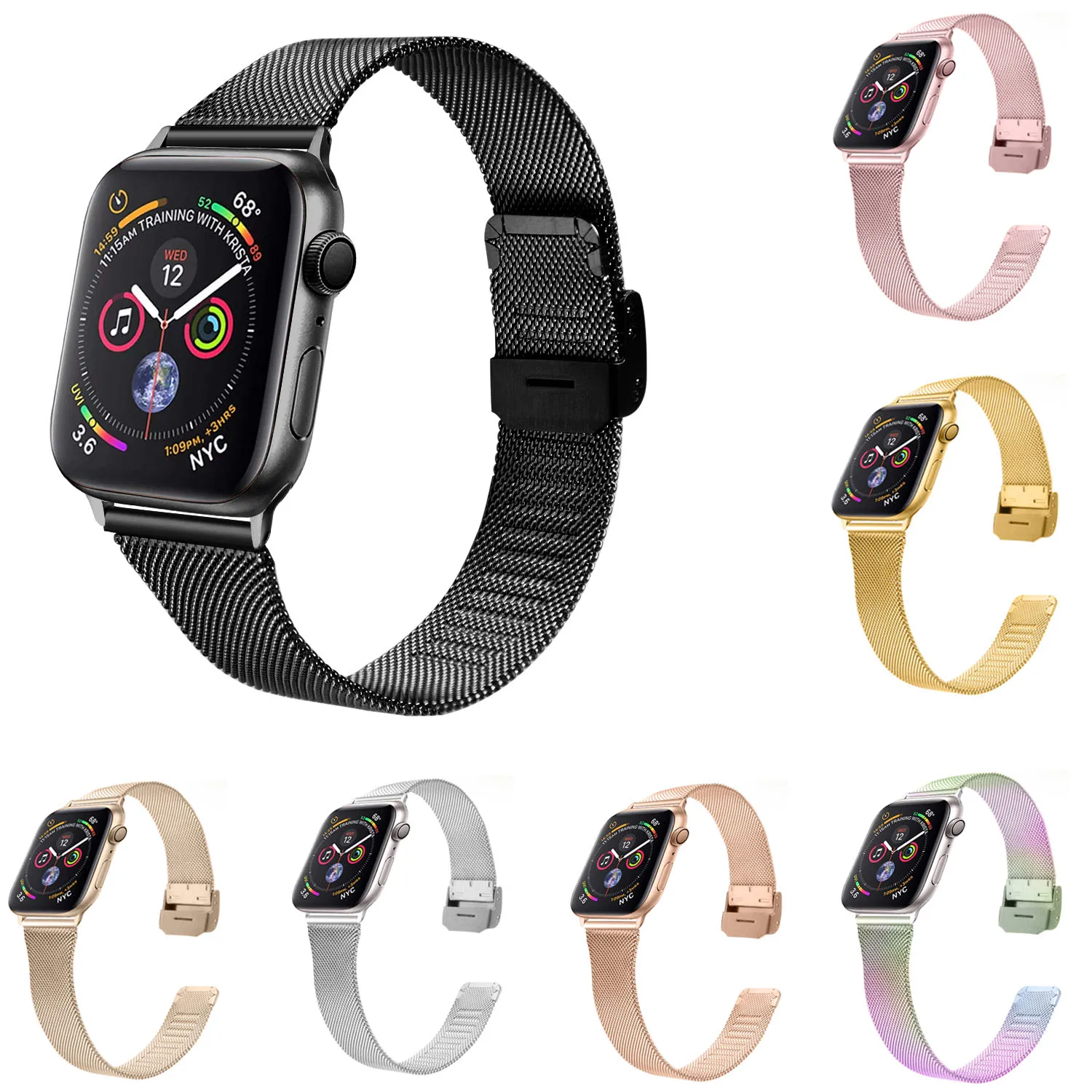 7 цветов женский ремешок для Apple Watch 38 мм 40 44 42 Миланская петля часов серии 5 4 3 2 1 iWatch