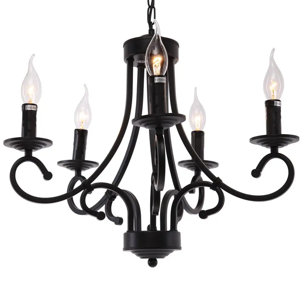 Классическая черная матовая винтажная классическая люстра с 5 элементами | Лампы