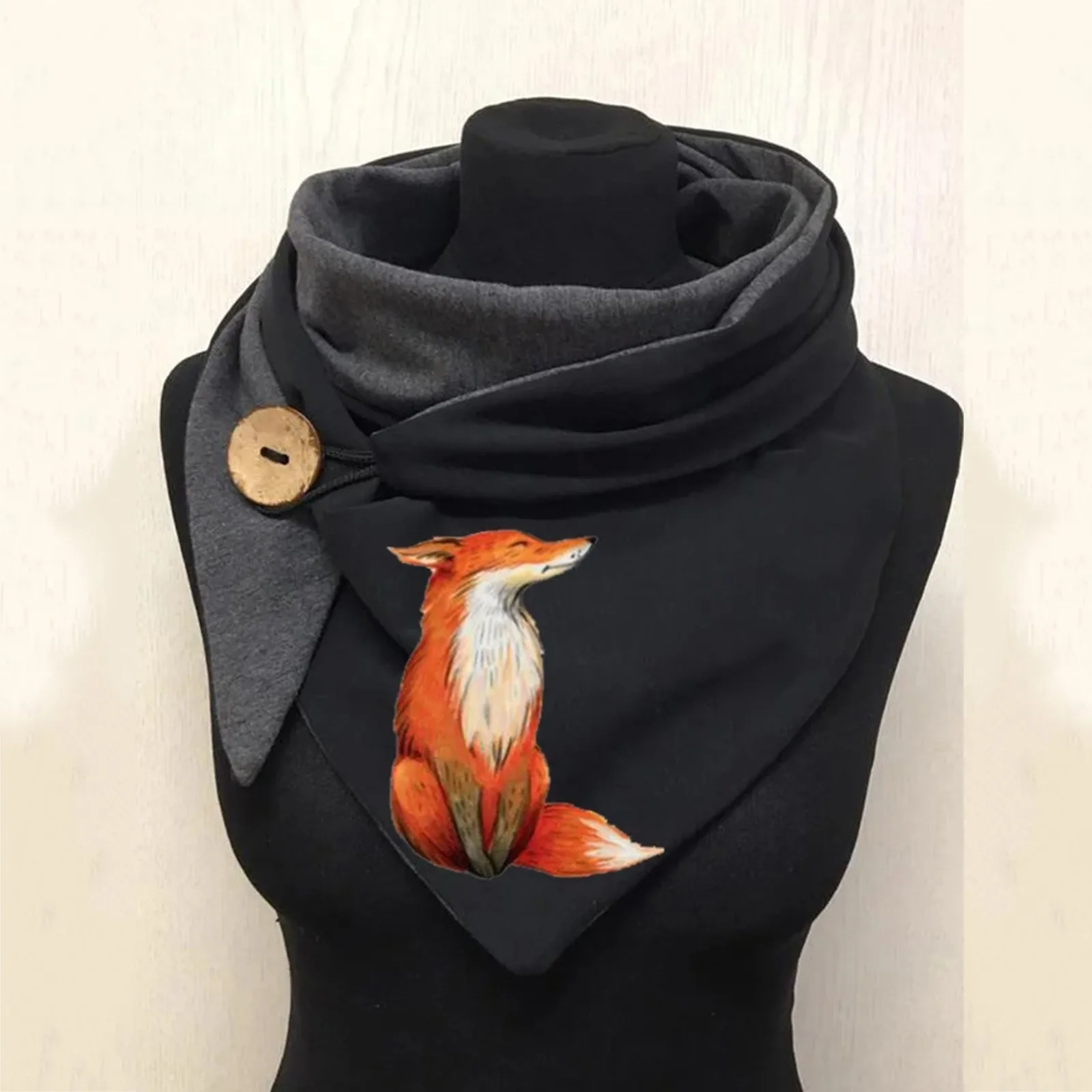 

Animal Fox Printed Scarf Women Clothing Accessories Casual Button Soft Wrap Casual Warm Scarves Shawls bufandas invierno mujer