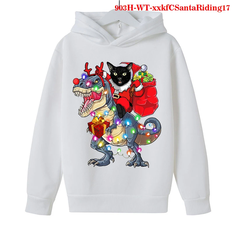 New Merry Christmas Sweater Cartoon Top Fleece Childrens funny Cat Clothes Kids Boy Girl 2-14 Years 2021 Clothes dinosaur Hoodie