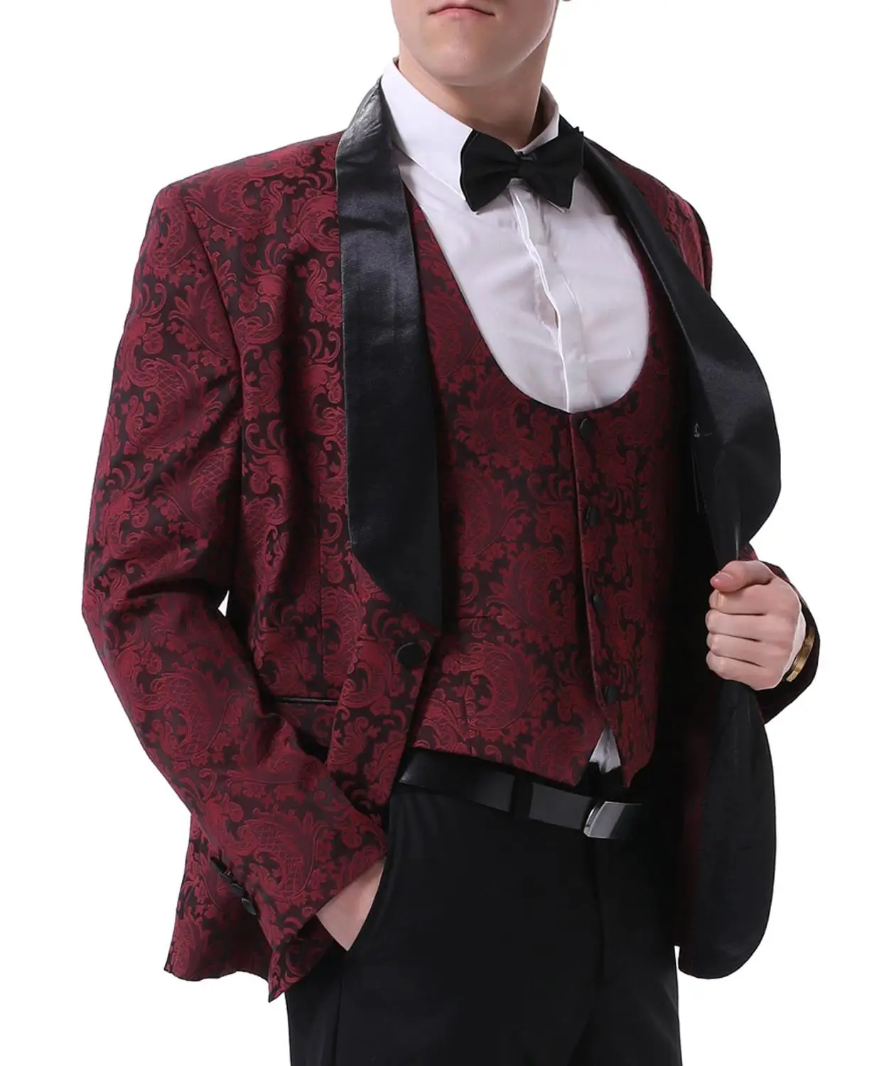 Мужские костюмы из 3 предметов красного вина деловой мужской свадебный костюм