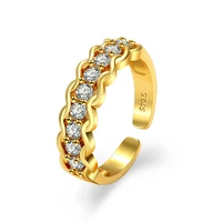 trendy 925 silver jewelry ring accessories with zircon gemstone gold color open finger rings for women wedding party wholesale