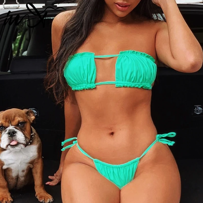 In X сексуальный мини микро бикини набор бандо купальник женский стринги 2019 mujer