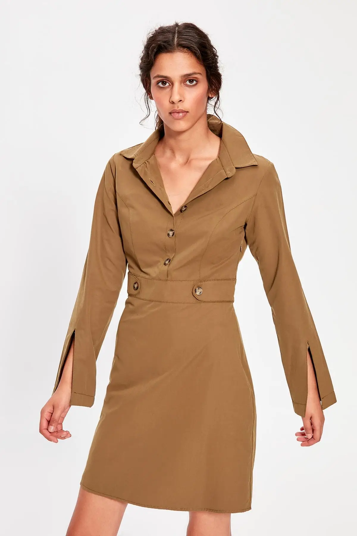 Платье цвета хаки на пуговицах TWOAW20EL0697|Женские платья| |