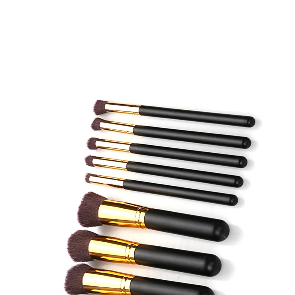 

10Pcs Makeup Brush Kit Synthetic Hair Black Golden Wood Handle Make Up Brushes Foundation Powder Eyeshadow Makeup Tools