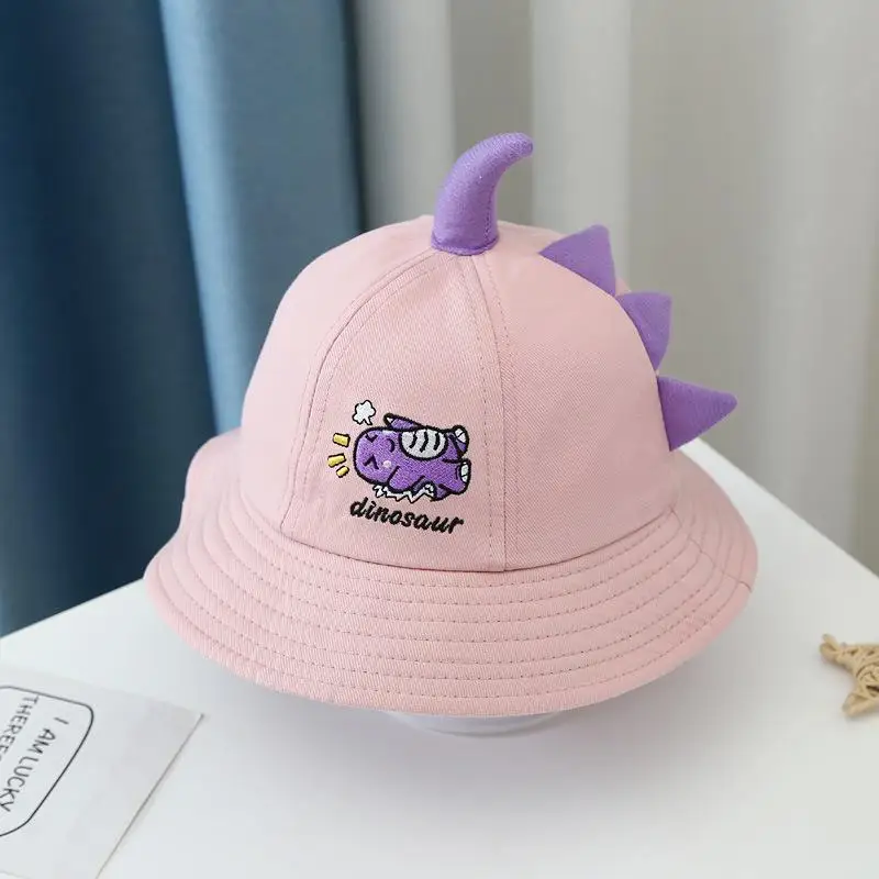 

Cartoon Dinosaur Embroidery cotton Bucket Hat Fisherman Hat Outdoor Travel Hat Sun Cap Hats for Child Boy and Girl 50