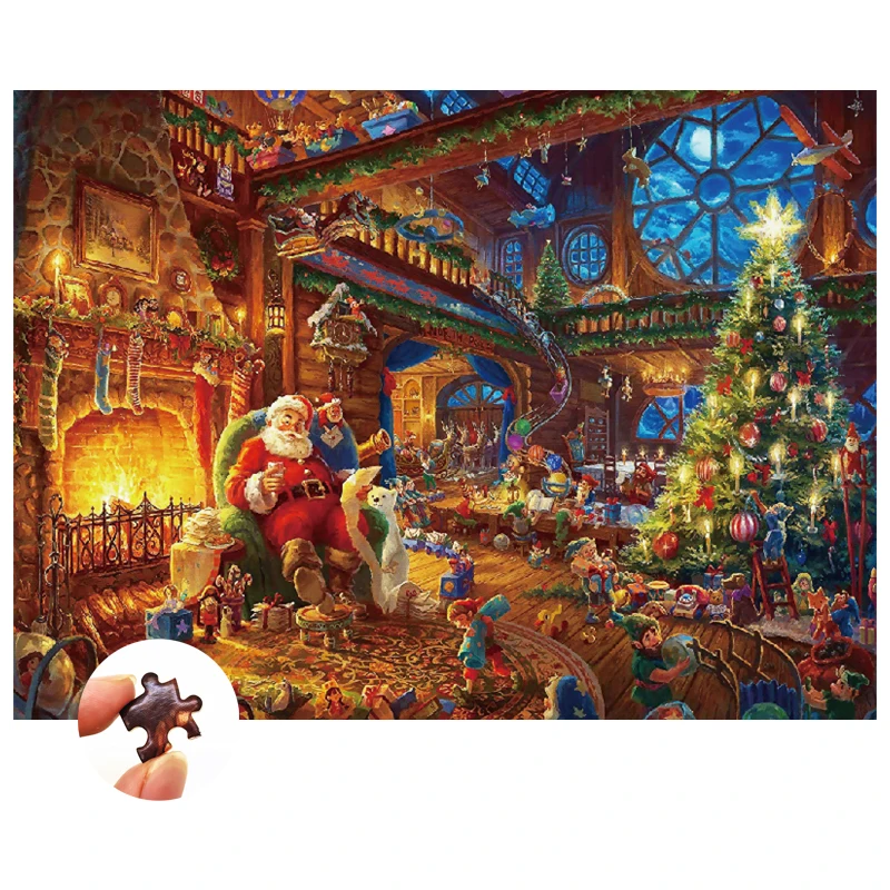 

Santa Claus Christmas Small Wooden Jigsaw Puzzle 1000 Pieces Decompression Hand Assembled Toys for Children Adults Kids