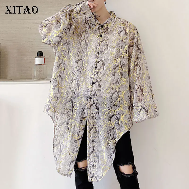 

XITAO Asymmetry Print Shirt Buttons Autumn New Product Loose Fashion Minority Batwing Sleeve Single-breasted Shirt WMD3214