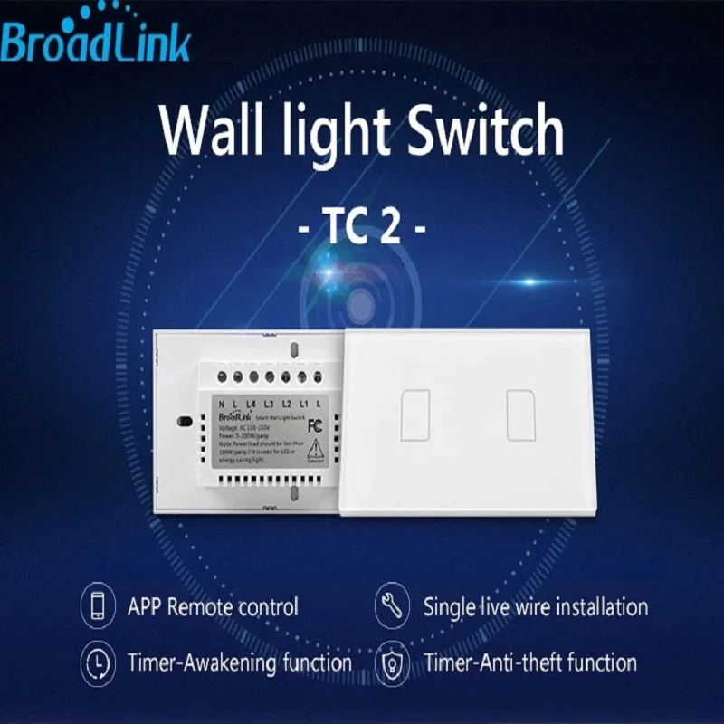 Настенный сенсорный выключатель Broadlink TC2 2Gang 433 МГц света с дистанционным