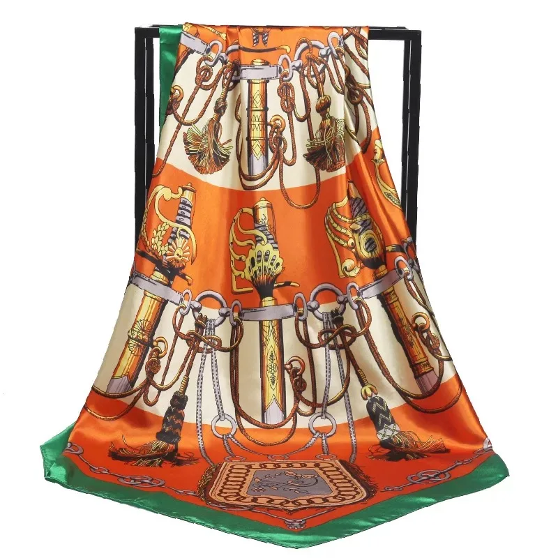 

Luxury Brand Fashion Shawl Silk Scarves Women Floral Print Satin Scarf Female 90cm Square Kerchief beach Shawl For Ladies Hijab