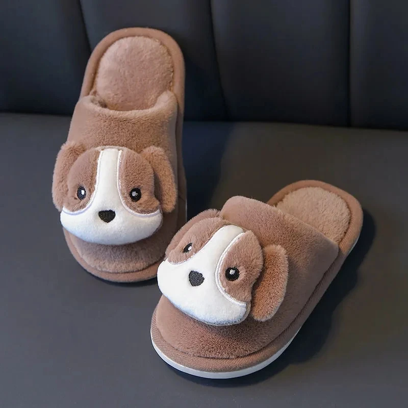 Lovely Dog Shoes Indoor Babi Flat Furry Slippers Home Fur Slides Boys Girls House Cartoon Animal Slipers