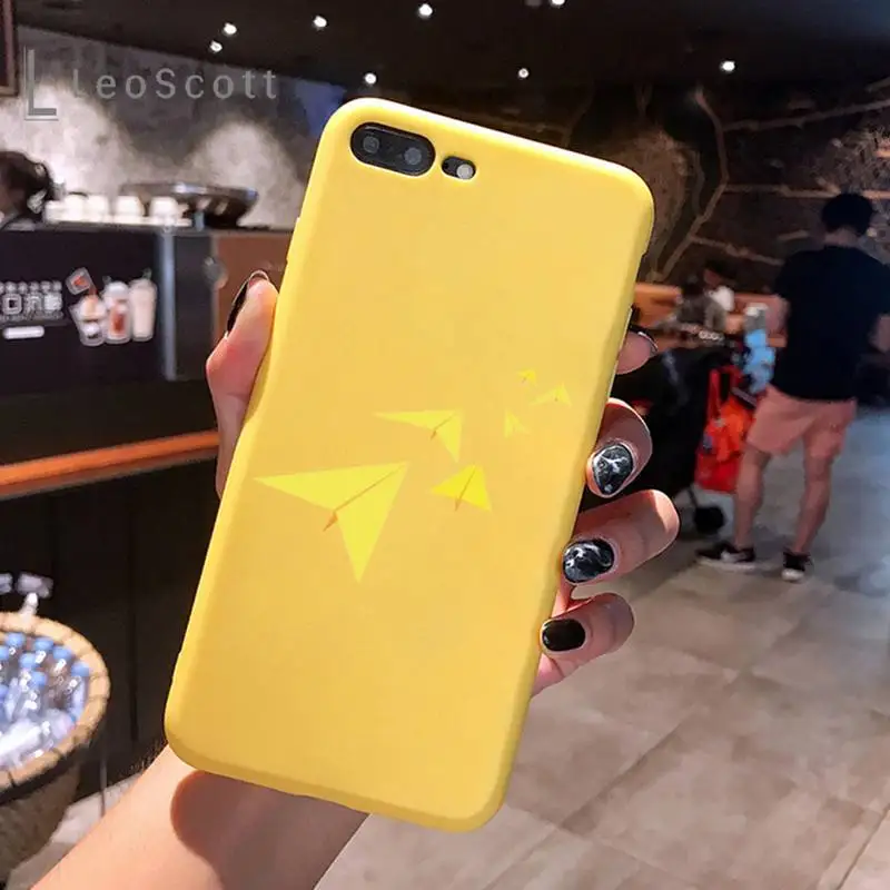 

Cute funny paper airplane Phone Case Yellow Candy Color for iPhone 6 7 8 11 12 s mini pro X XS XR MAX Plus