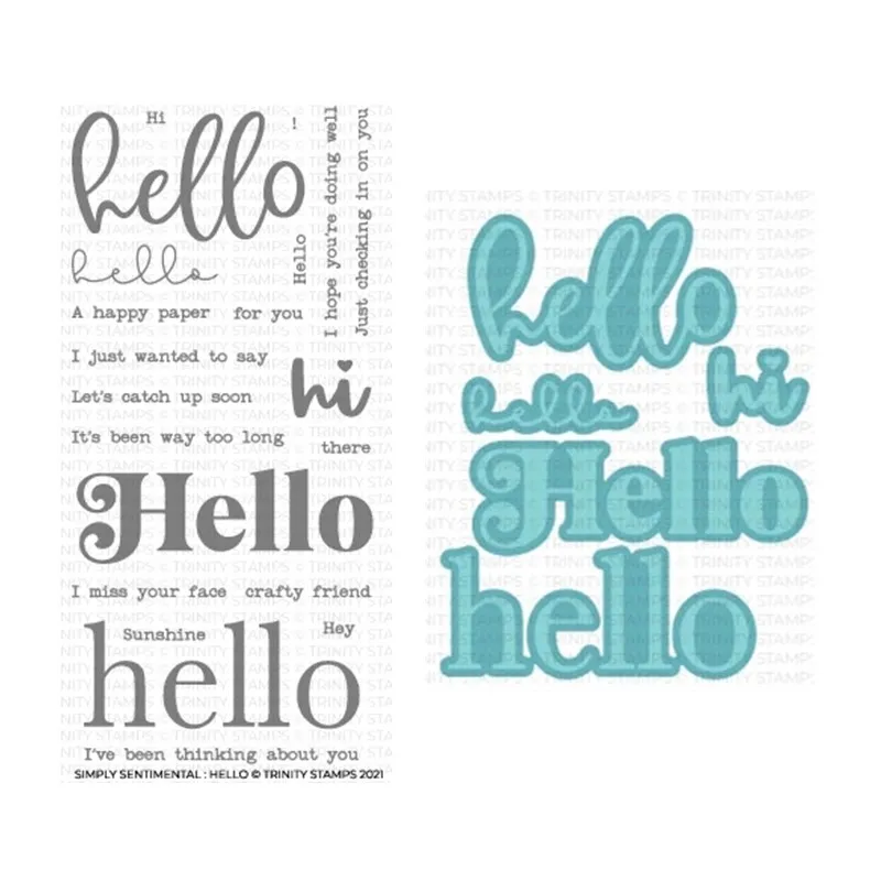 

New 2021 Cutting Dies Scrapbooking For Paper Making Simply Sentimental Hello Coordinating Embossing Frame Card Clear Stamps