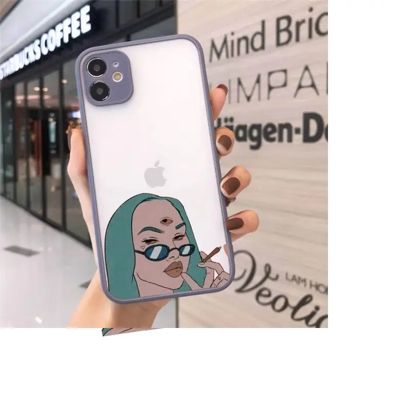 

Demon woman bad girl smoking eyes Phone Cases Matte Transparent For iPhone 12 Mini 11 Pro XR XS Max 7 8 Plus