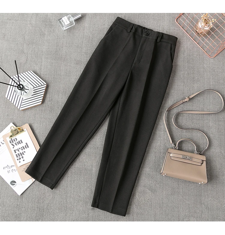 

High Waist Woman Woolen pants Loose apricot gray business OL blazer suit pants female autumn winter New