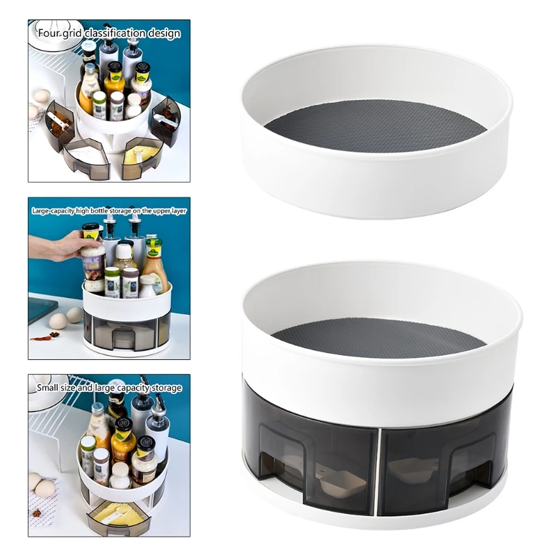 

360 Rotating Spice Rack Kitchen Turntable Organizer Non Slip Storage Container Multi-Function Rack Shelf Single/Double Layer Tr