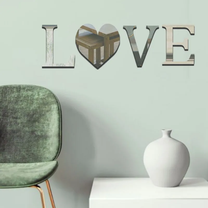 Сделай Сам английские буквы с надписью Love Серебряная настенная Зеркальная