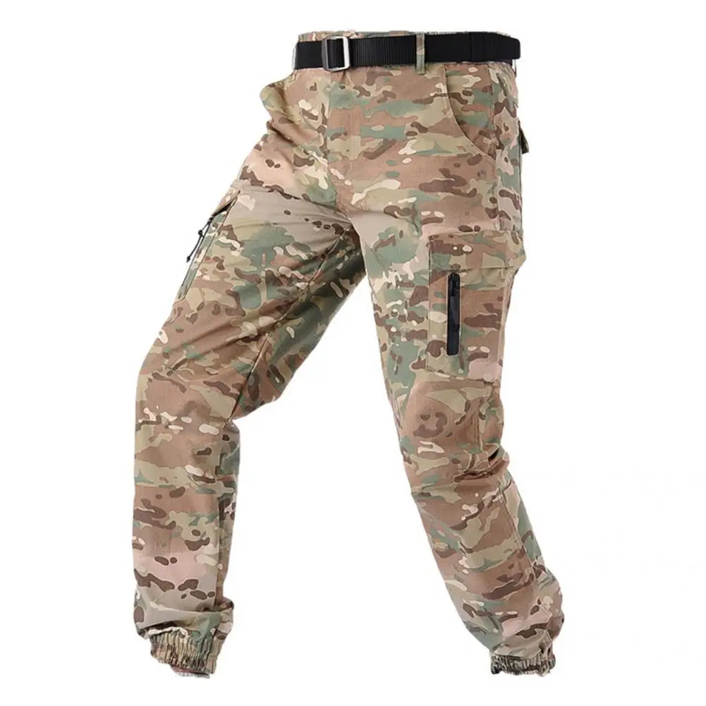

Camouflage Print Trendy Deep Crotch Men Sports Pants Skin-friendly Sweatpants Ankle Tied for Camping