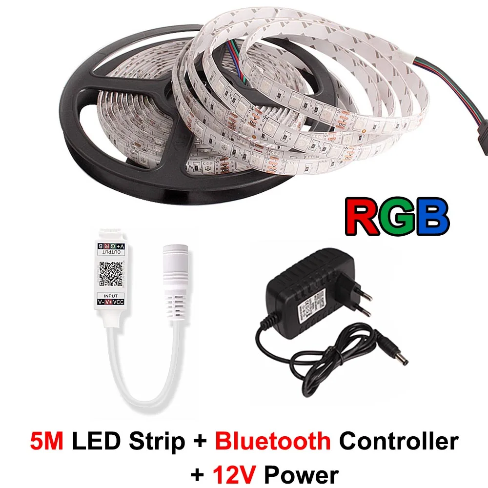 Bluetooth Set RGB лента 5 м 300 Светодиодная лента 5050 водонепроницаемая гибкая лента светодиодная неоновая лента 12 В лампа с пультом дистанционного управления адаптер питания - Испускаемый цвет: Bluetooth Set