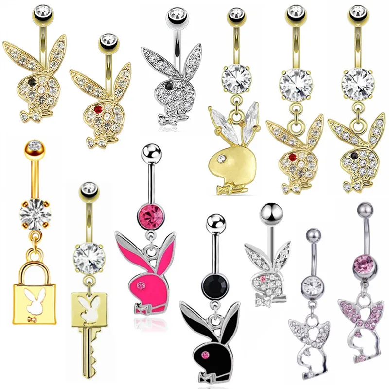 

1PC Crystal Navel Ring Barbell Cute Rabbit Dangle Body Piercing Nombril Ombligo Belly Button Rings Men Women Body Jewelry