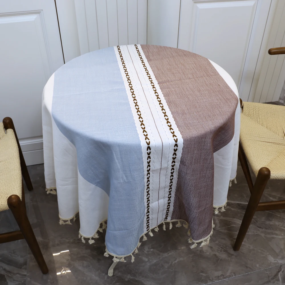 

Nordic Round Tablecloth Cotton Linen Table Cloth Kitchen Striped Table Cover Colored Soft Cloth Table Cover Washable Dustproof