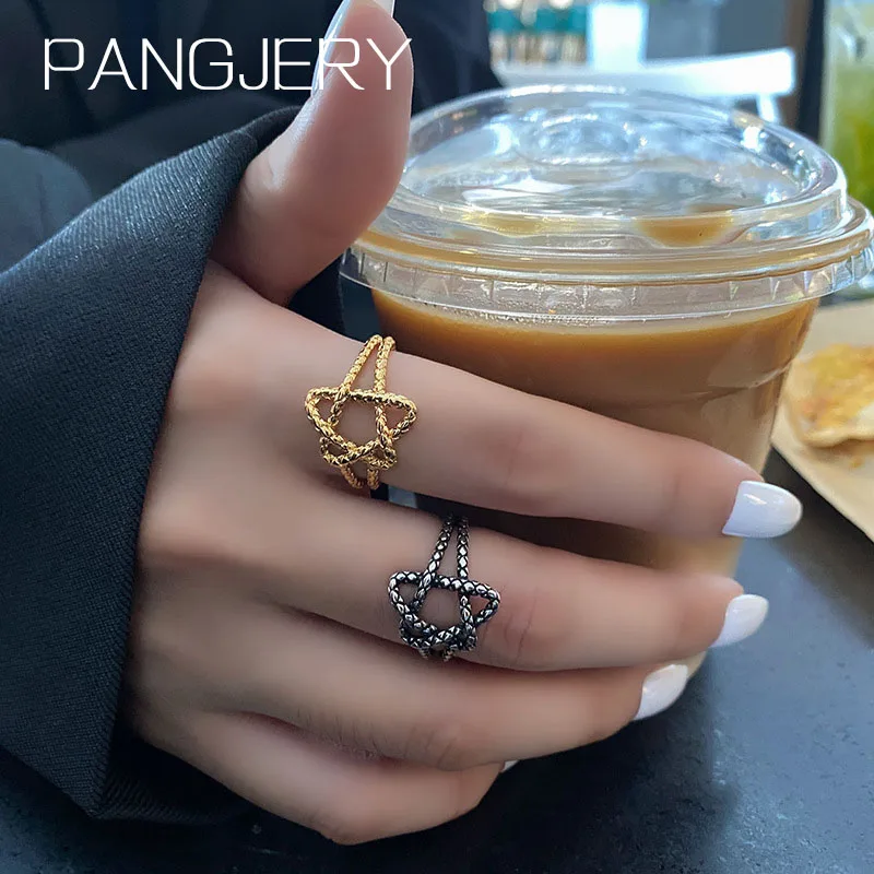 

PANGJERY 925 Sterling Silver Prevent Allergy Simple Weaving Stars Geometry Rings for Women Fashion Birthday Party Jewelry Gift