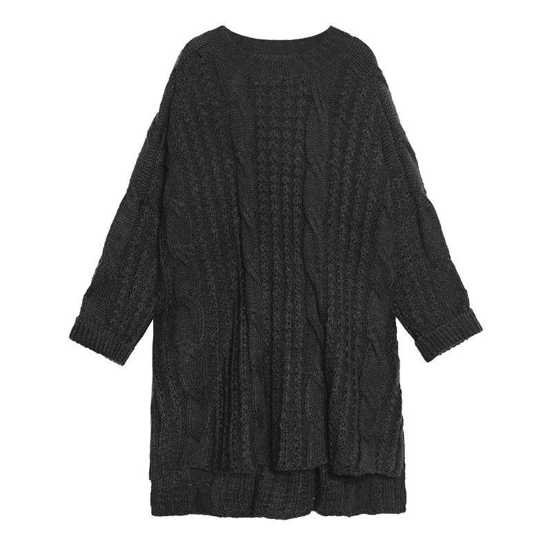 

QING MO Large Size Women Pullovers Sweater 2021 Women Solid Color Stripe Pattern Sweater Female Lazy Wind Retro Sweater LHXX134