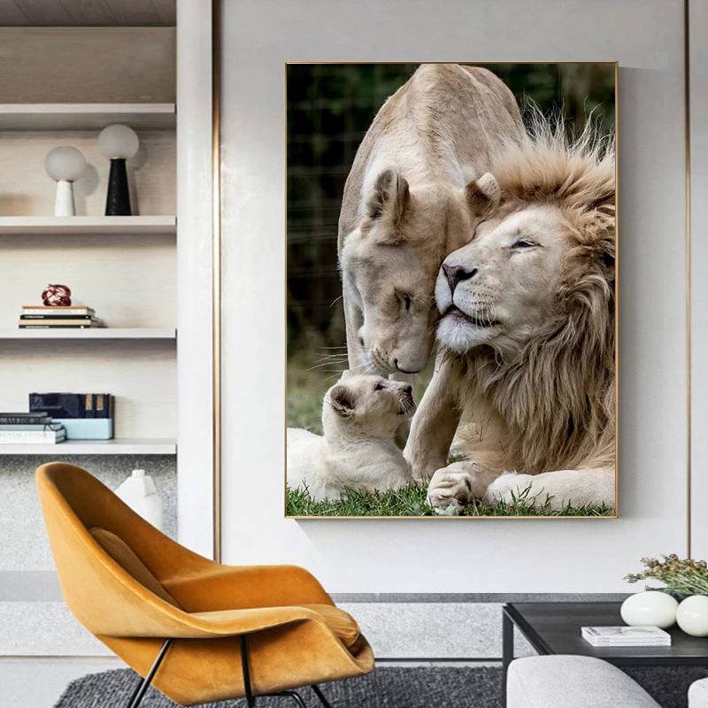 

Настенная картина «Семья льва», современное изображение на холсте, постеры и принты для гостиной, кабинета, украшение для дома