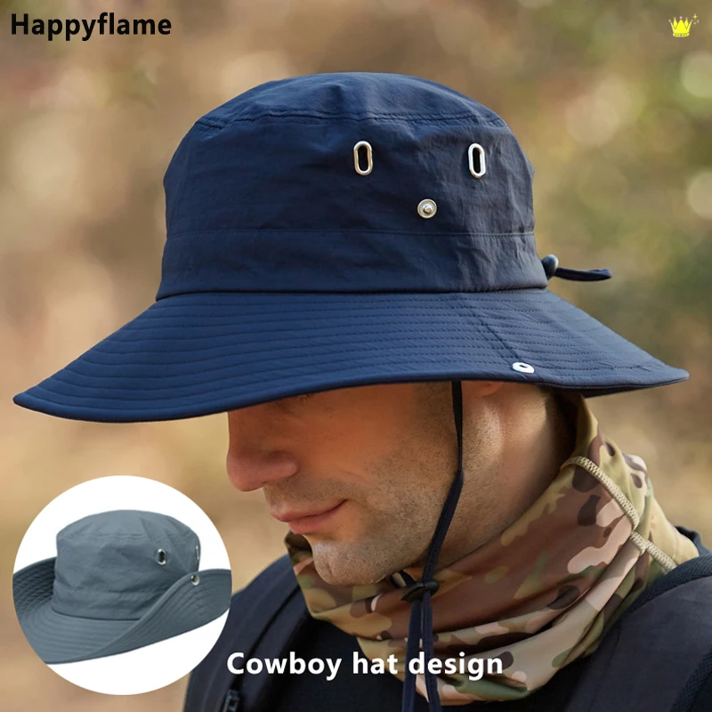 

Man Panama Boonie Hat Summer Mesh Breathable Fishing Cap Camping UV Protection Sun hat Beach Hats Short Brim Cowboy Bucket Hat