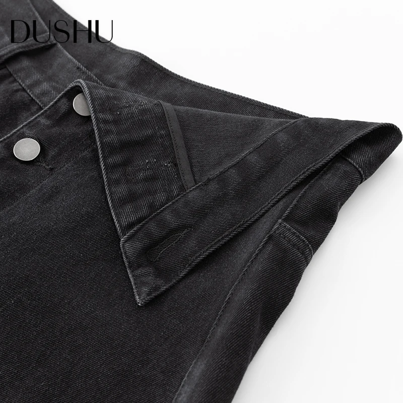 

DUSHU Plus size casual ripped denim shorts Women summer sexy high waist shorts Female asymmetrical button spandex shorts jeans