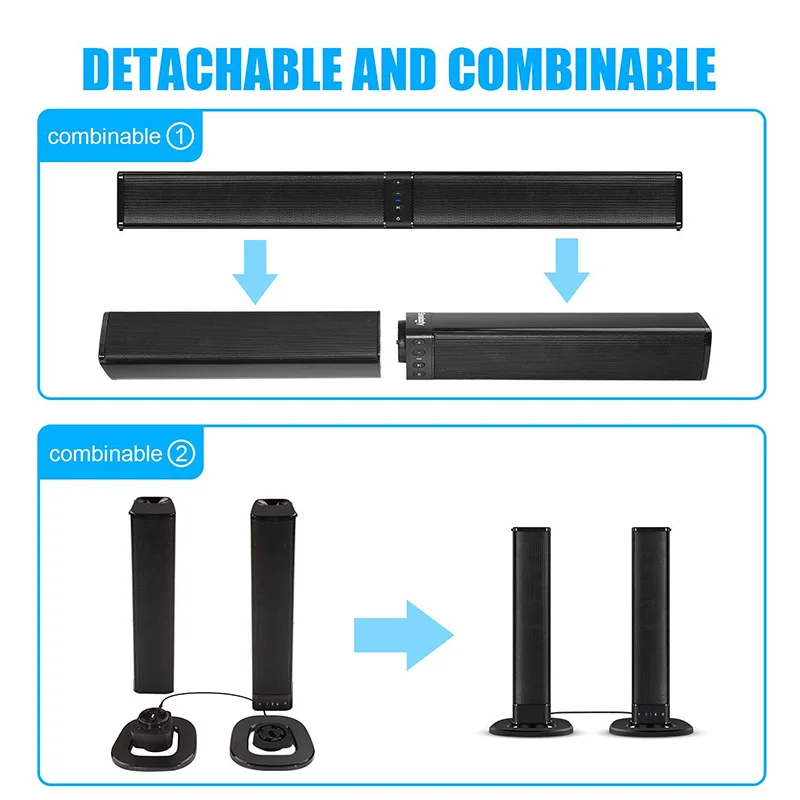 

Rsionch Bluetooth Separable Soundbar with Built-in Subwoofer, Wired and Wireless Surround Sound System for TV PC Tablet Phone